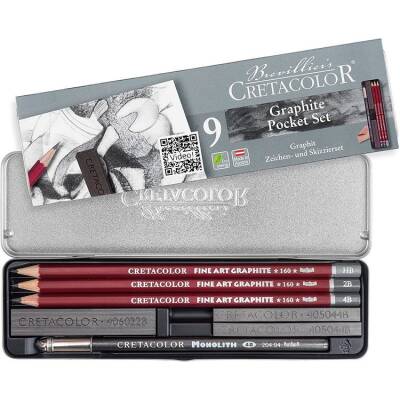 Cretacolor Graphite Pocket Set 9 Parça Çizim Seti Metal Kutu (160 29) - 1