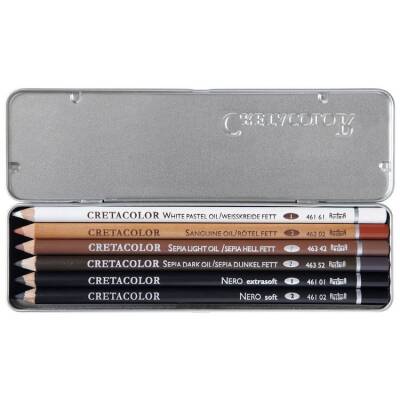 Cretacolor Oil Pencil Pocket Set Yağlı Çizim Kalemleri 6'lı Metal Kutu (400 07) - 1
