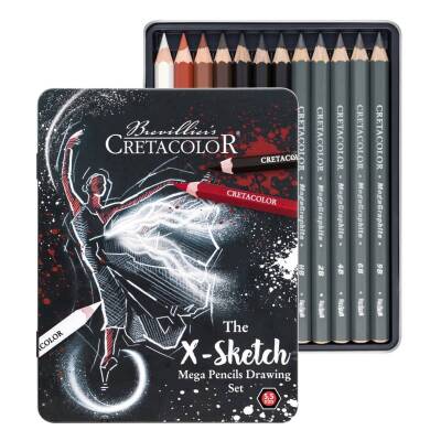 Cretacolor X-Sketch Mega Sketching Set Jumbo Çizim Seti Metal Kutu 12 Parça 400 84 - 1