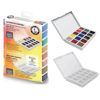 Daniel Smith Ultimate Mixing Hand Poured Watercolor Set 15 Half Pans + Bonus Palet ve Küvetler - 1