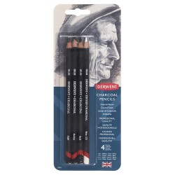 Derwent Charcoal Pencils Kömür Füzen Kalem Seti 4'lü Blister - 1