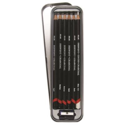Derwent Charcoal Pencils Kömür Füzen Kalem Seti 6'lı Teneke Kutu - 1