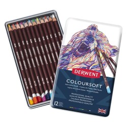 Derwent Coloursoft Pencils Yumuşak Kuruboya Kalemi 12'li Teneke Kutu - 1