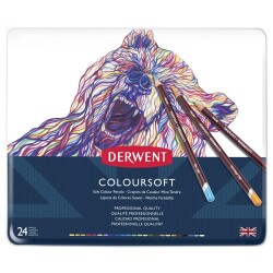 Derwent Coloursoft Pencils Yumuşak Kuruboya Kalemi 24'lü Teneke Kutu - 1