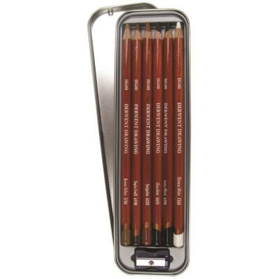 Derwent Drawing Pencils Renkli Çizim Kalemi Seti 6'lı Teneke Kutu + Kalemtraş - 1