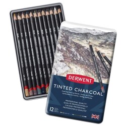 Derwent Tinted Charcoal Renkli Kömür Füzen Seti 12'li Teneke Kutu - 1