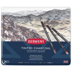 Derwent Tinted Charcoal Renkli Kömür Füzen Seti 24'lü Teneke Kutu - 1