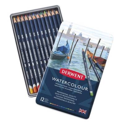 Derwent Watercolour Pencil Suluboya Kalem Seti 12'li Teneke Kutu - 1