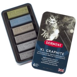 Derwent XL Graphite Block Kalın Grafit Füzen 6'lı Teneke Kutu - 1