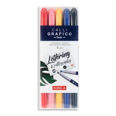 Dong-A Calli Grafico Çift Uçlu Kaligrafi Kalemi Fırça Uç 5 Renk Set - 1