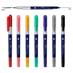 Dong-A Calli Grafico Çift Uçlu Kaligrafi Kalemi Fırça Uç 7 Renk Set - 1