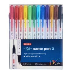 Dong-a Twin Name Pen 2 Çift Uçlu Permanent Kalem 12 Renk - 1