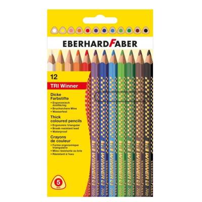 Eberhard Faber TRI Winner Kalın Üçgen Kuru Boya 12 Renk 4mm Mine - 1