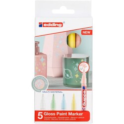 Edding 751 Çok Amaçlı Örtücü Boyama Dekorasyon Markörü 1-2 mm 5'li Pastel Renkler - 1