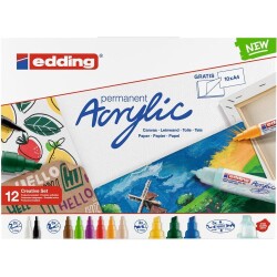 Edding Akrilik Marker Creative Set 12 Mix Kalem + Akrilik Boya Defteri - 1