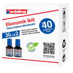 Edding BT30 Yazı Tahtası Kalemi Mürekkebi 30 ml. x 2'li Kutu MAVİ - 1