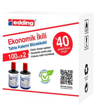 Edding Legamaster Tahta Kalemi Mürekkebi 100 ml. KIRMIZI x 2'li Kutu - 1