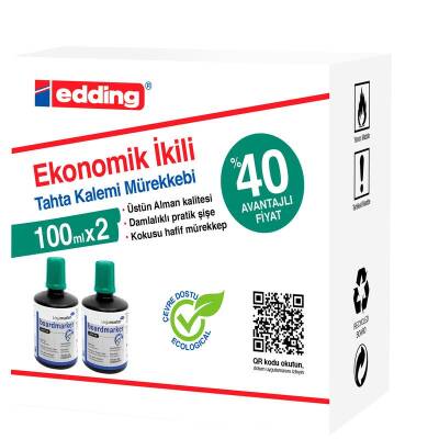 Edding Legamaster Tahta Kalemi Mürekkebi 100 ml. YEŞİL x 2'li Kutu - 1