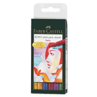 Faber Castell 6 Pitt Artist Pen Fırça Uçlu Çizim Kalemi Basic Ana Renkler 167103 - 1