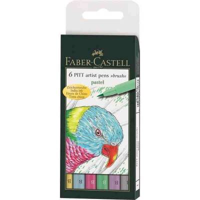 Faber Castell 6 Pitt Artist Pen Fırça Uçlu Çizim Kalemi Pastel Renkler 167163 - 1