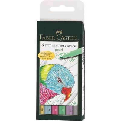 Faber Castell 6 Pitt Artist Pen Fırça Uçlu Çizim Kalemi Pastel Renkler 167163 - 1
