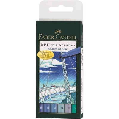 Faber Castell 6 Pitt Artist Pen Fırça Uçlu Çizim Kalemi Shades of Blue Mavi Tonlar 167164 - 1