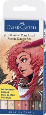 Faber Castell 6 Pitt Artist Pen Fırça Uçlu Manga Çizim Seti KAOIRO 167134 - 1