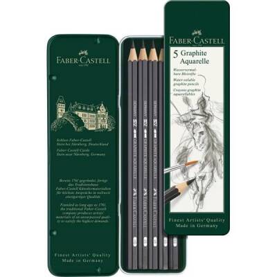 Faber Castell Graphite Aquarelle Suda Çözünür Çizim Kalemi 5'li Metal Kutu - 1