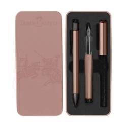 Faber Castell Hexo Dolmakalem-Tükenmez Kalem Metal Kutu Hediye Seti Bronz - 1