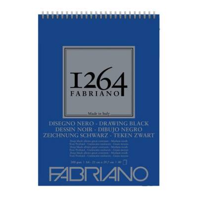 Fabriano 1264 Drawing Black Çok Amaçlı Siyah Defter 200 gr A4 40 yp Üstten Spiralli - 1