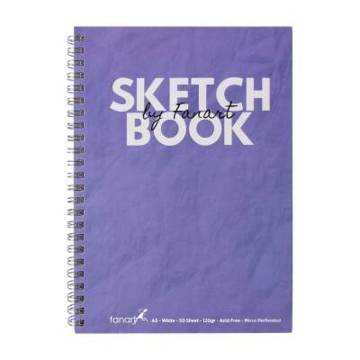 Fanart Sketch Book A5 Spiralli Beyaz Kağıt Mor Kapak 120gr 50yp - 1
