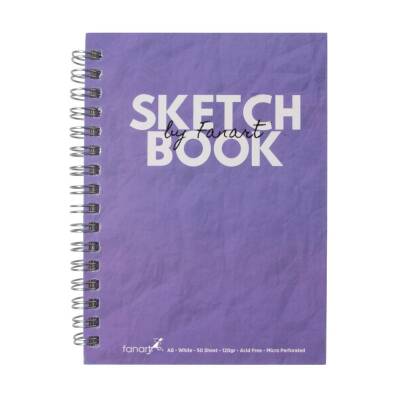 Fanart Sketch Book A6 Spiralli Beyaz Kağıt Mor Kapak 120gr 50yp - 1