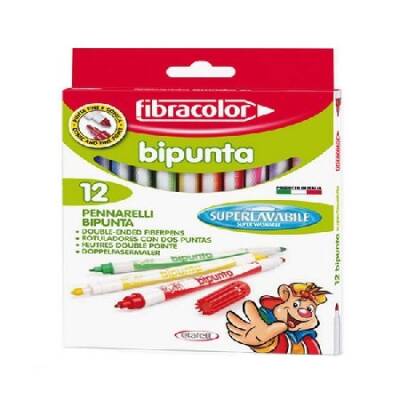 Fibracolor Bipunta Kalın+İnce Çift Uçlu Keçeli Kalem 12 Renk - 1