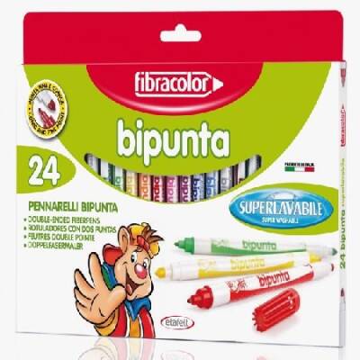 Fibracolor Bipunta Kalın+İnce Çift Uçlu Keçeli Kalem 24 Renk - 1
