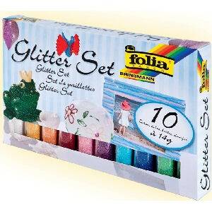 Folia Glitter Set 10 Renk x 14 gr. Toz Sim - 1