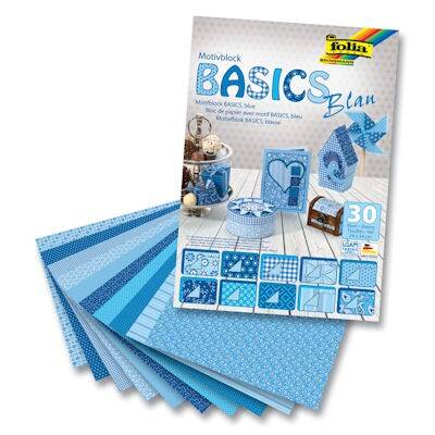 Folia Motivblock Dekoratif Kartonlar 24x34 cm. 30 Yaprak Basics Blue - 1