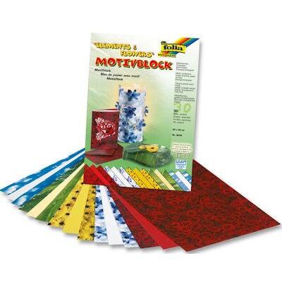 Folia Motivblock Dekoratif Kartonlar 24x34 cm. 30 Yaprak Element ve Çiçekler - 1