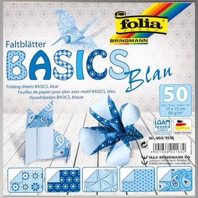 Folia Origami Kağıdı 15x15 cm. 5 Desen 50 Yaprak Basic Mavi - 1