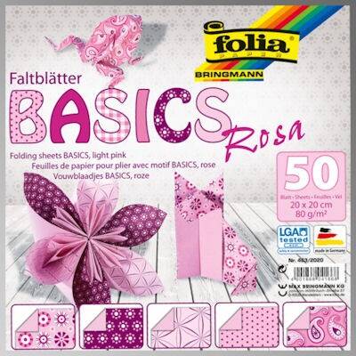 Folia Origami Kağıdı 20x20 cm. 5 Desen 50 Yaprak Basic Pembe - 1