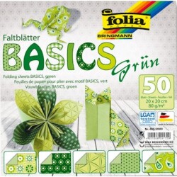 Folia Origami Kağıdı 20x20 cm. 5 Desen 50 Yaprak Basic Yeşil - 1