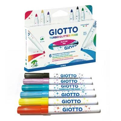 Giotto Maxi Glitter Kalın Uçlu Simli Keçeli Kalem 6 Renk - 1