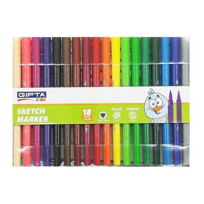 Gıpta Sketch Marker Fırça Uç + Fineliner Çift Uçlu Kalem 18 Renk - 1