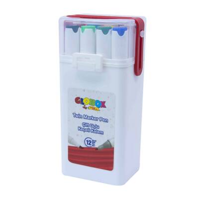 Globox Twin Marker Set Çift Uçlu Keçeli Kalem 12 Renk Plastik Çantalı - 1