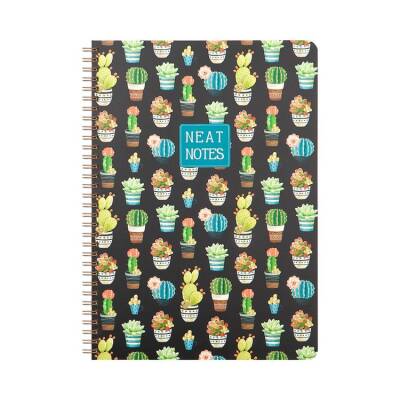 Keskin Color Neat Notes 20x28 Spiralli Defter 100 yp Çizgili Cactus Love Siyah - 1