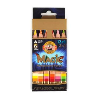 Koh-i Noor Magic Multicolour Karışık Renkli (3in1) Kalın Kuru Boya Kalemi 12+1 Renk 3404N - 1