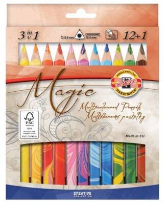 Koh-i Noor Magic Multicolour Karışık Renkli (3in1) Kalın Kuru Boya Kalemi 12+1 Renk - 1