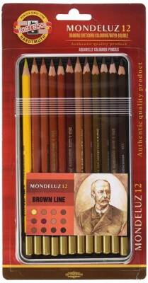 Koh-i Noor Mondeluz Aquarell Boya Kalemi 12 Renk KAHVERENGİ TONLAR Metal Kutu - 1