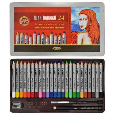 Koh-i Noor Wax Aquarell Balmumu Kalın Boya Kalemi 24 Renk Metal Kutu - 1