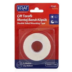 Kraf Çift Taraflı Köpük Montaj Bantı 15 mm x 1,9 mt - 1