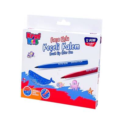 Kraf Kids Fırça Uçlu Keçeli Kalem 12 Renk KK295 - 1